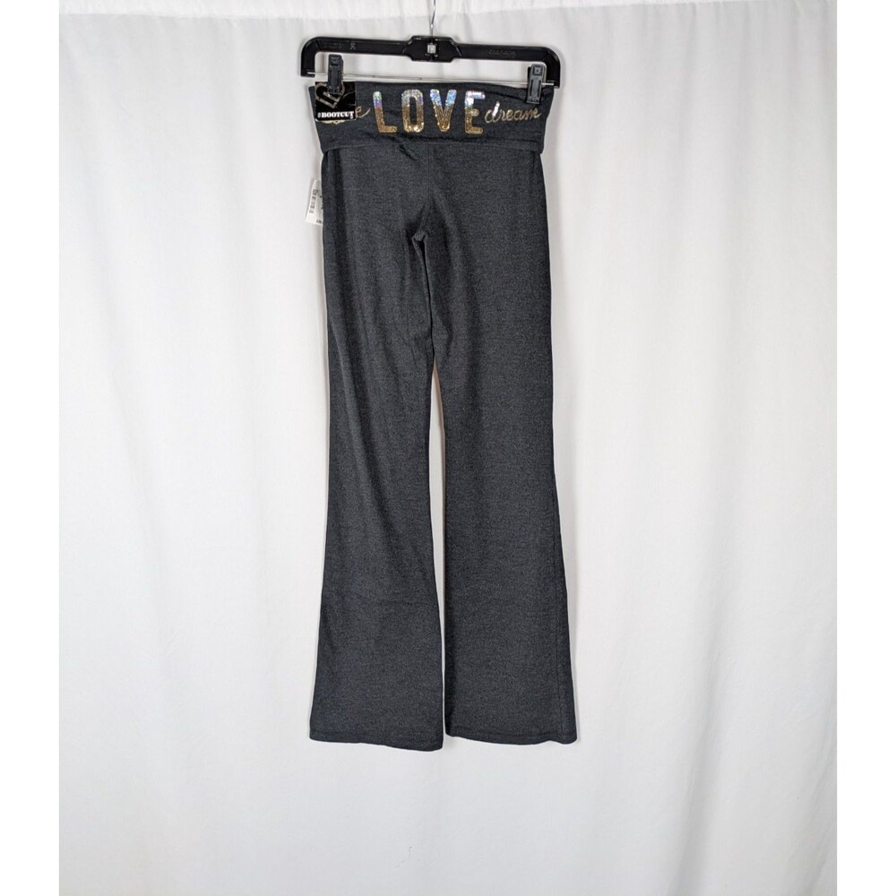 Live Love Dream Women's Grey Sequin Foldover Waistband Bootcut Yoga Pants Size S